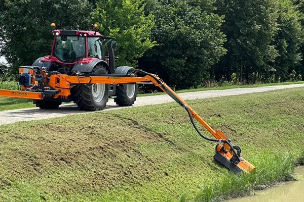 Rear-mounted brush cutter arm with a centrally located swivel hinge—Hymach Highlights