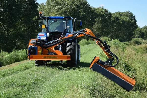 Short, powerful rear-mounted brush cutter arm for the first cut of thick, tough vegetation—Rhino Hymach Highlights